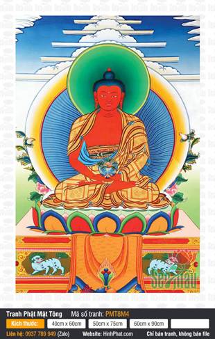 Buddha Amitabha PMT8M4, tôn ảnh Phật A Di Đà sắc đỏ Mật Tông