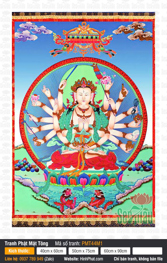 Tranh Cundi Bhagavati PMT44M1 Tranh Cundi Bhagavati PMT44M1 phác họa hình ảnh Phật Mẫu Chuẩn Đề mười tám tay