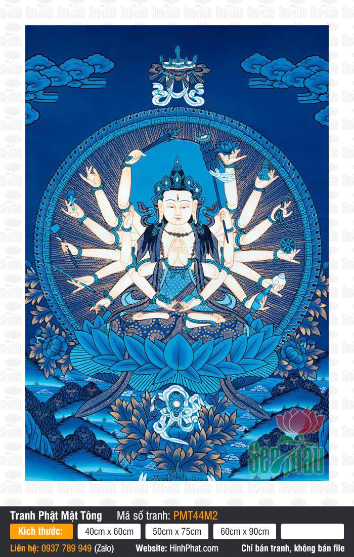 Cundi Bodhisattva PMT44M2 Cundi Bodhisattva mười tám tay sắc thân trắng thanh khiết ngự trên tòa sen màu xanh