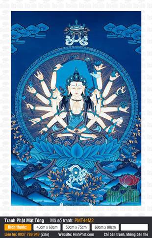 Cundi Bodhisattva PMT44M2, diện tướng mười tám tay ngự tòa sen xanh