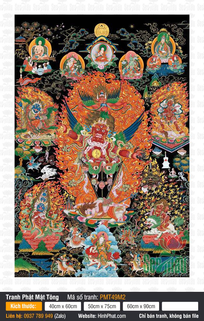 Tranh Dorje Phurba PMT49M2 Tranh Dorje Phurba PMT49M2 khắc họa Đức Phổ Ba Kim Cương sắc đỏ phẫn nộ