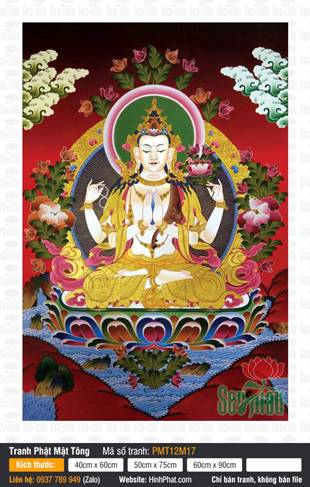 Avalokiteshvara PMT12M17, Đức Quán Âm bốn tay đắp y phục vàng