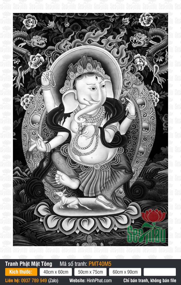 Ganesha Vị Thần Trí Tuệ Và May Mắn PMT40M5 Ganesha Vị Thần Trí Tuệ Và May Mắn PMT40M5 khắc họa Thần Voi tứ tý Thangka