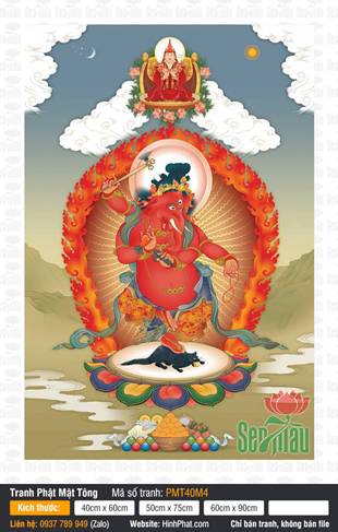 Thần Đầu Voi Ganesha PMT40M4, Thần Sắc Đỏ Uy Nghiêm Trên Đài Sen