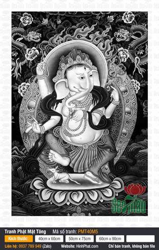 Ganesha Vị Thần Trí Tuệ Và May Mắn PMT40M5, nét vẽ đen trắng tinh xảo