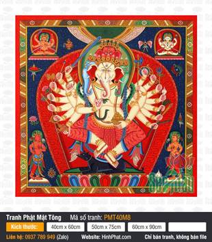 Tranh Ganesha Thần Đầu Voi PMT40M8, Tôn Ảnh Thần Nhiều Tay