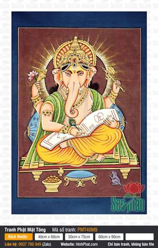 Tranh Thần Đầu Voi Ganesha PMT40M9, nét vẽ chép kinh sắc nét