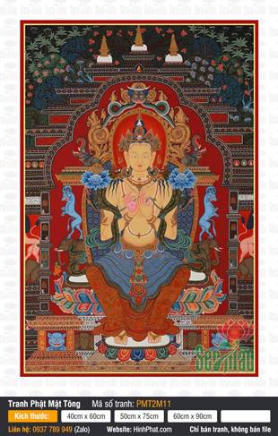 Maitreya Buddha PMT2M11, họa tiết Thangka Tây Tạng cổ