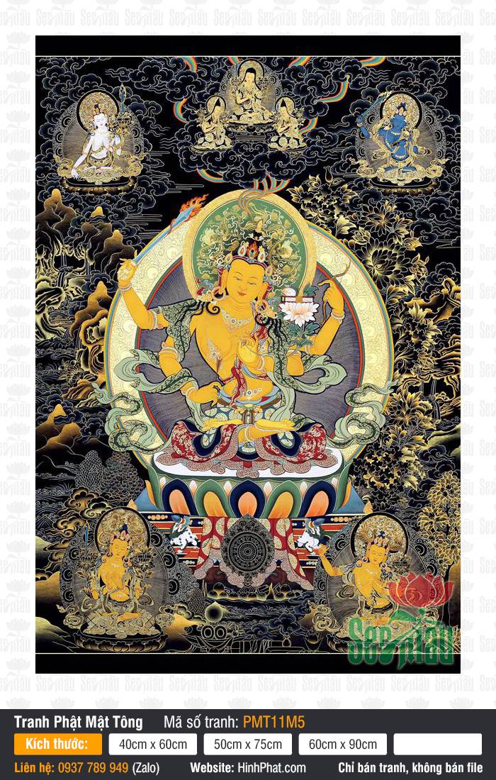 Đức Văn Thù Sư lợi Mật Tông Tây Tạng PMT11M5 Tranh Đức Văn Thù Sư lợi Mật Tông Tây Tạng sắc nét diện tướng bốn tay