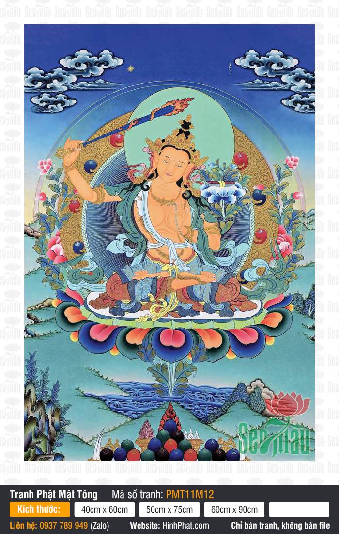 Manjushri PMT11M12 Manjushri PMT11M12 họa hình Đức Văn Thù Sư Lợi tay nâng gươm báu rực lửa