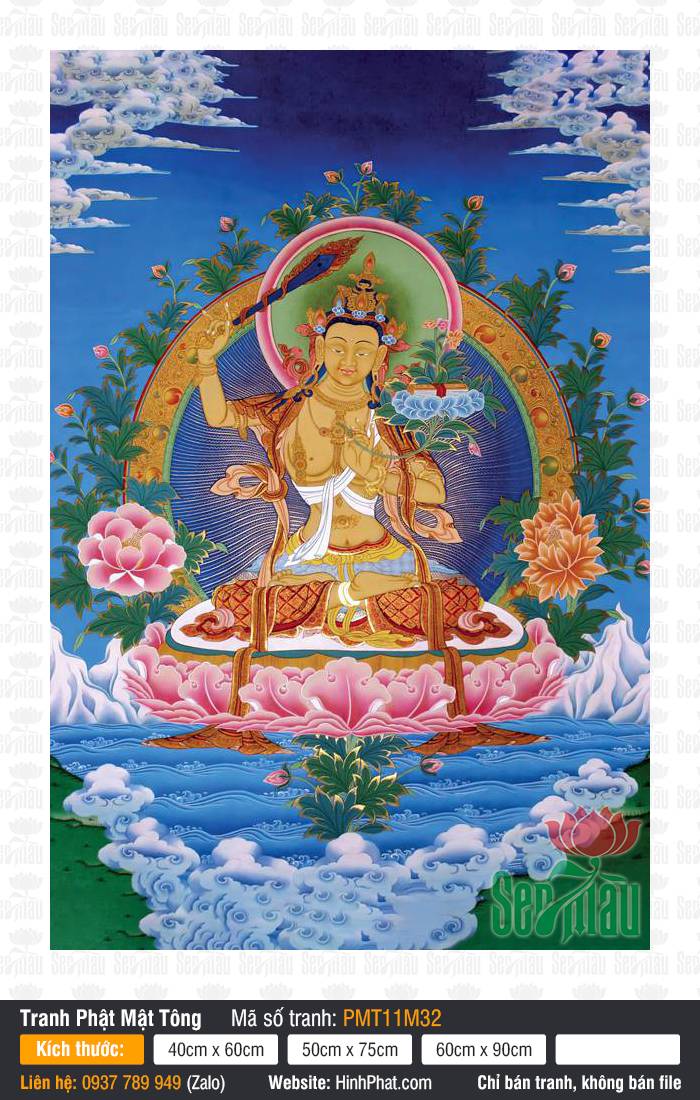Manjushri PMT11M32 Manjushri PMT11M32 họa hình Ngài Văn Thù Sư Lợi cầm kiếm báu ngồi trên đài sen