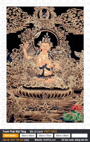Manjushri Bodhisattva PMT11M43, họa tiết nét vàng nền đen