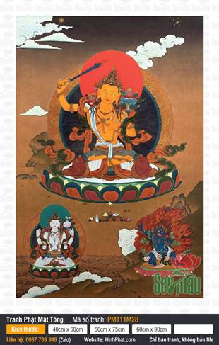 Manjushri PMT11M28, bức họa Đức Văn Thù nền nâu thangka
