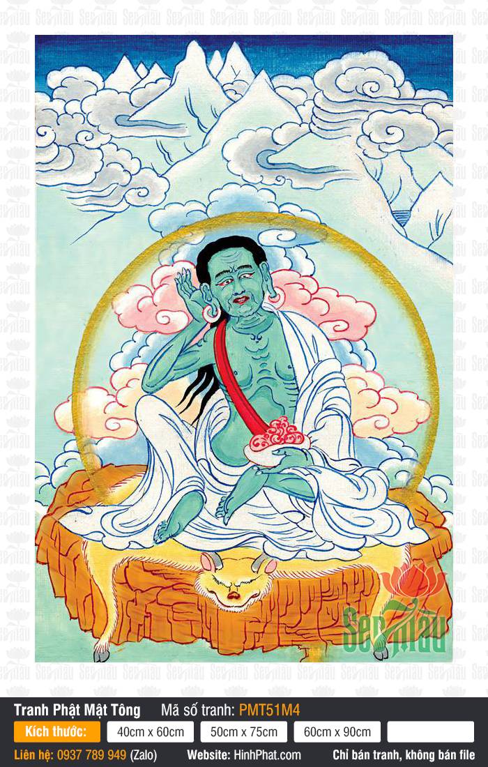 Milarepa Mật-Lặc Nhật-Ba PMT51M4 Milarepa Mật-Lặc Nhật-Ba PMT51M4 sắc thân xanh ngồi lắng nghe giữa vùng núi tuyết thanh tịnh