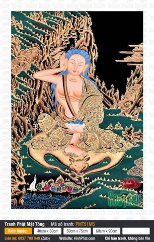 Milarepa Mật Lặc Nhật Ba PMT51M5, bức họa nét vàng trên nền đen
