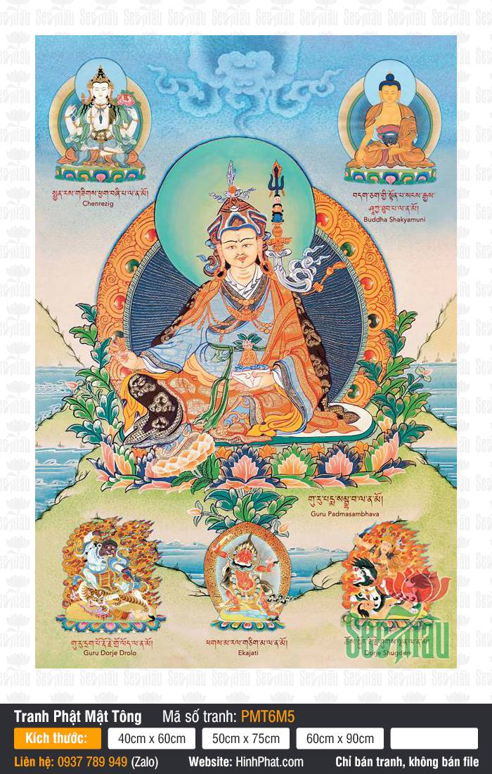 Kim Cang Thượng Sư PMT6M5 Kim Cang Thượng Sư PMT6M5 họa hình Đức Đạo Sư Liên Hoa Sinh tọa sen
