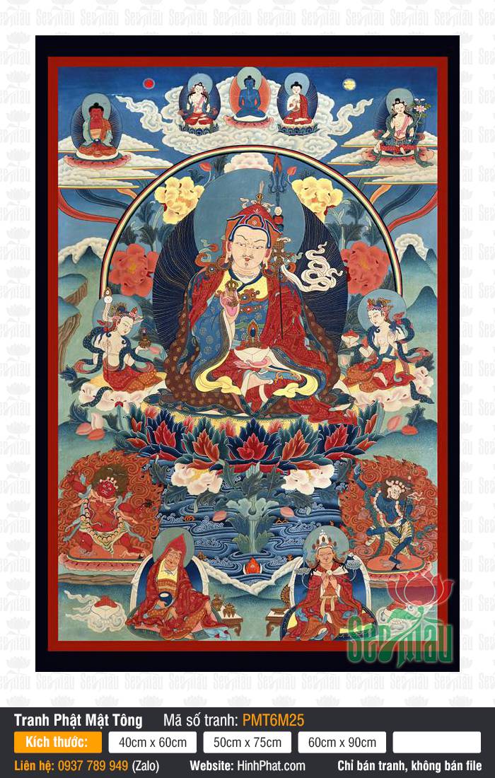 Liên Hoa Sinh PMT6M25 Liên Hoa Sinh PMT6M25 họa nét ngài Padmasambhava cầm kim cương chử tọa đài sen