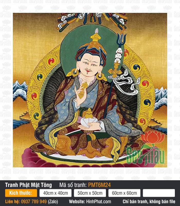 Padmasambhava PMT6M24 Đức Liên Hoa Sanh ngự đài sen tay trì chử kim cang trong tác phẩm Padmasambhava PMT6M24