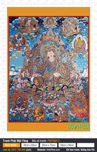 Kim Cương Đạo sư Liên Hoa Sanh PMT6M12, nét vẽ Thangka sắc sảo