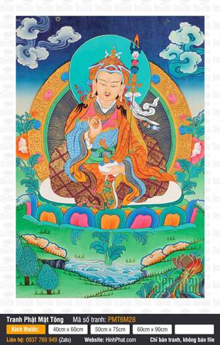 Kim Cương Đạo sư Liên Hoa Sanh PMT6M28, nét vẽ Thangka cổ kính