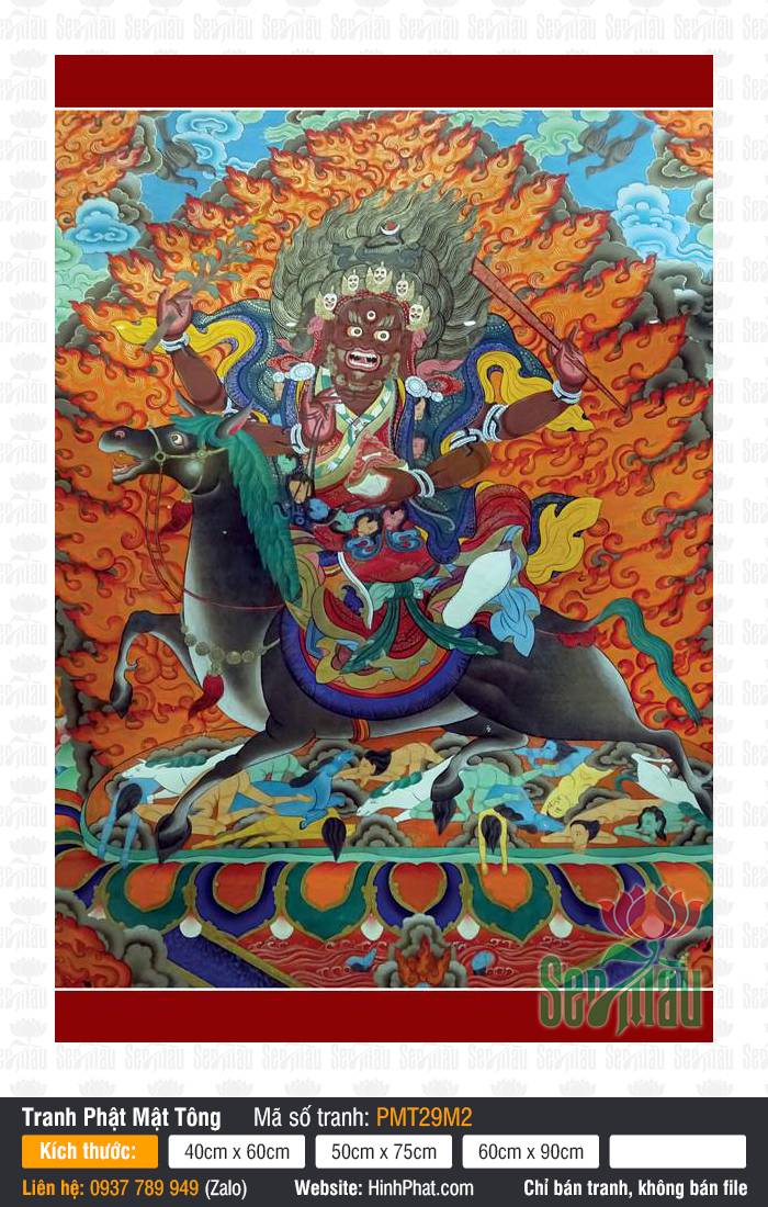 Palden Lhamo PMT29M2 Tranh Palden Lhamo PMT29M2 khắc họa tôn dáng Nữ Hộ Pháp cưỡi la thần dũng mãnh