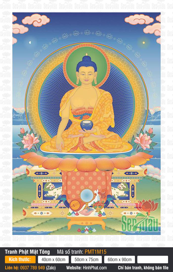 Phật Thích Ca, Hình Phật Mật Tông Tây Tạng PMT1M15 Phật Thích Ca, Hình Phật Mật Tông Tây Tạng PMT1M15 ngự trên tòa sen vàng