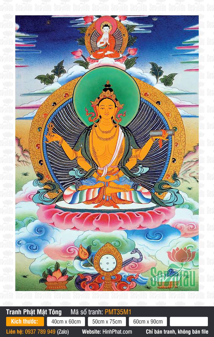 Prajnaparamita PMT35M1 Tranh Prajnaparamita PMT35M1 họa hình Bát Nhã Ba La Mật Đa Phật Mẫu bốn tay trang nghiêm