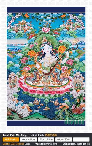 Sarasvati PMT27M6, nữ thần ôm đàn veena thanh tú ngự tòa sen