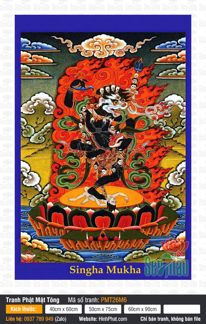 Dakini Simhamukha PMT26M6 Dakini Simhamukha PMT26M6 diện sư tử trắng đứng vũ điệu giữa hào quang lửa đỏ