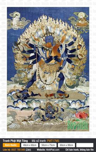 Kalachakra Thời Luân Kim Cang PMT17M5, thân sắc xanh nhiều cánh tay