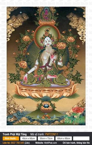 Bổn Tôn Bạch Độ Mẫu PMT22M11, tôn ảnh Thangka sắc màu cổ kính
