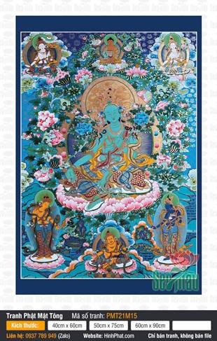 Đức Lục Độ Phật Mẫu Tara PMT21M15, nét vẽ Thangka nền hoa rực rỡ