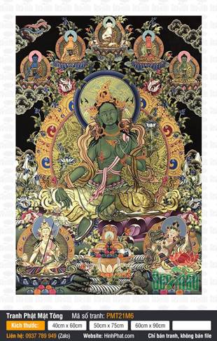 Tara Xanh PMT21M6, họa phẩm thangka Đức Lục Độ Mẫu nền đen