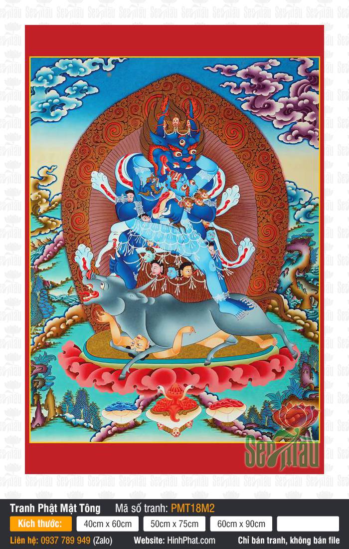 Vajrabhairava PMT18M2 Vajrabhairava PMT18M2 khắc họa tôn ảnh phẫn nộ sắc xanh uy nghiêm đứng trên lưng trâu