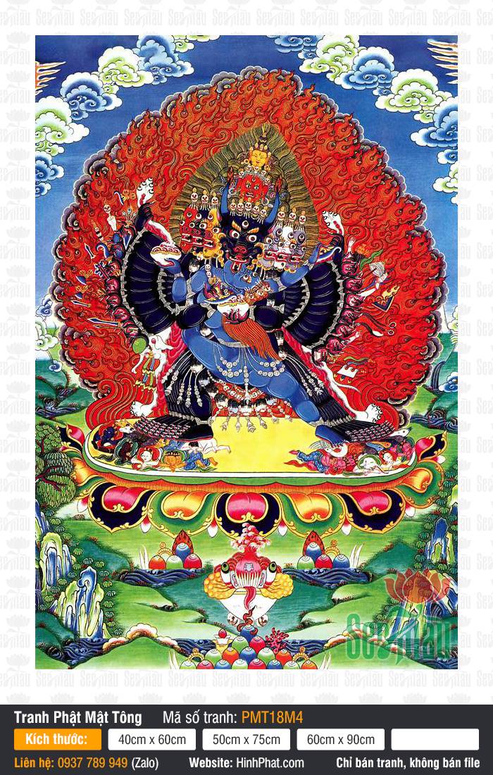 Vajrabhairava PMT18M4 Bức Vajrabhairava PMT18M4 phác họa vị thần tướng diện ngưu phẫn nộ sắc xanh