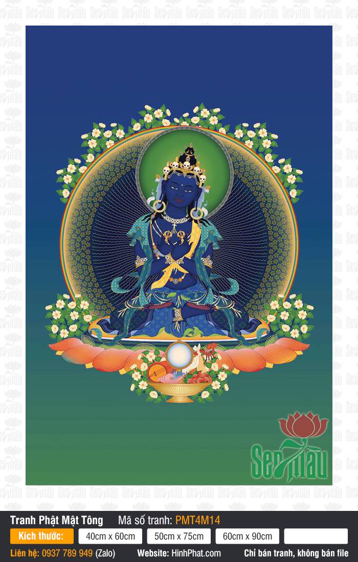 Kim Cương Trì PMT4M14 Kim Cương Trì PMT4M14 khắc họa Đức Vajradhara sắc thân xanh sẫm giữa vầng hào quang
