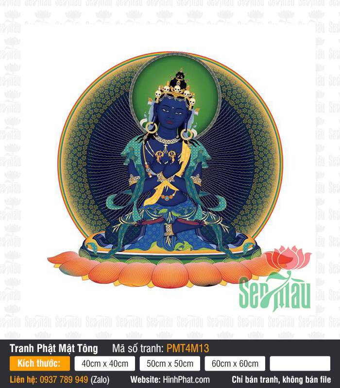 Vajradhara PMT4M13 Vajradhara PMT4M13 sắc thân màu xanh thẫm bắt chéo tay giữ pháp bảo chùy kim cương
