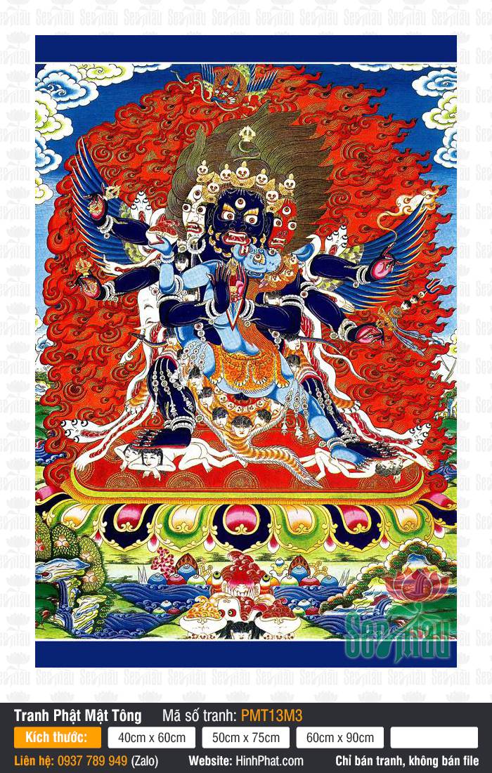 Vajrakilaya Kim Cang Phổ Ba PMT13M3 Vajrakilaya Kim Cang Phổ Ba PMT13M3 sắc thân xanh đen giữa hào quang lửa đỏ rực