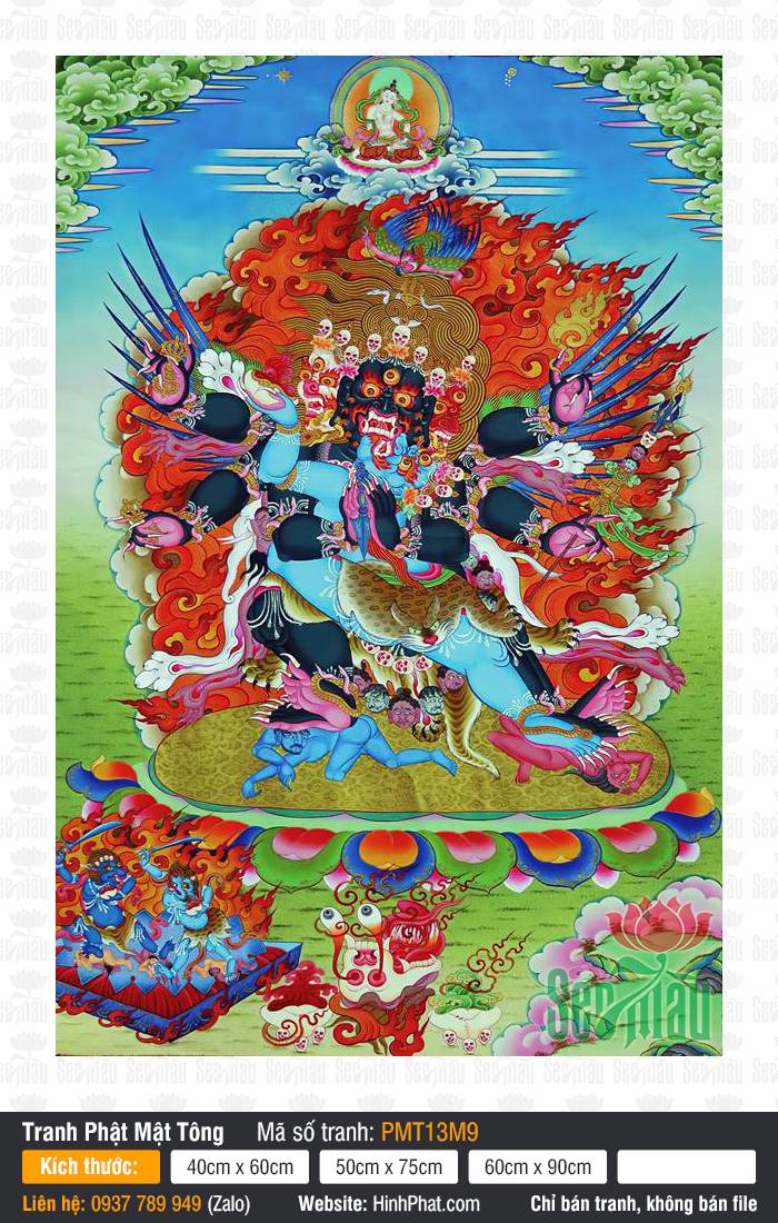 Vajrakilaya Kim Cang Phổ Ba PMT13M9 Vajrakilaya Kim Cang Phổ Ba PMT13M9 phẫn nộ sắc thân xanh đen mặc váy da báo