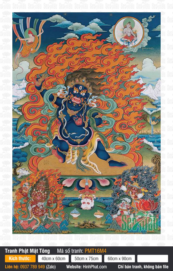 Kim Cương Thủ PMT16M4, Hình Phật Mật Tông Đức Kim Cương Thủ Vajrapani PMT16M4 sắc tướng phẫn nộ uy dũng giữa hào quang ngọn lửa