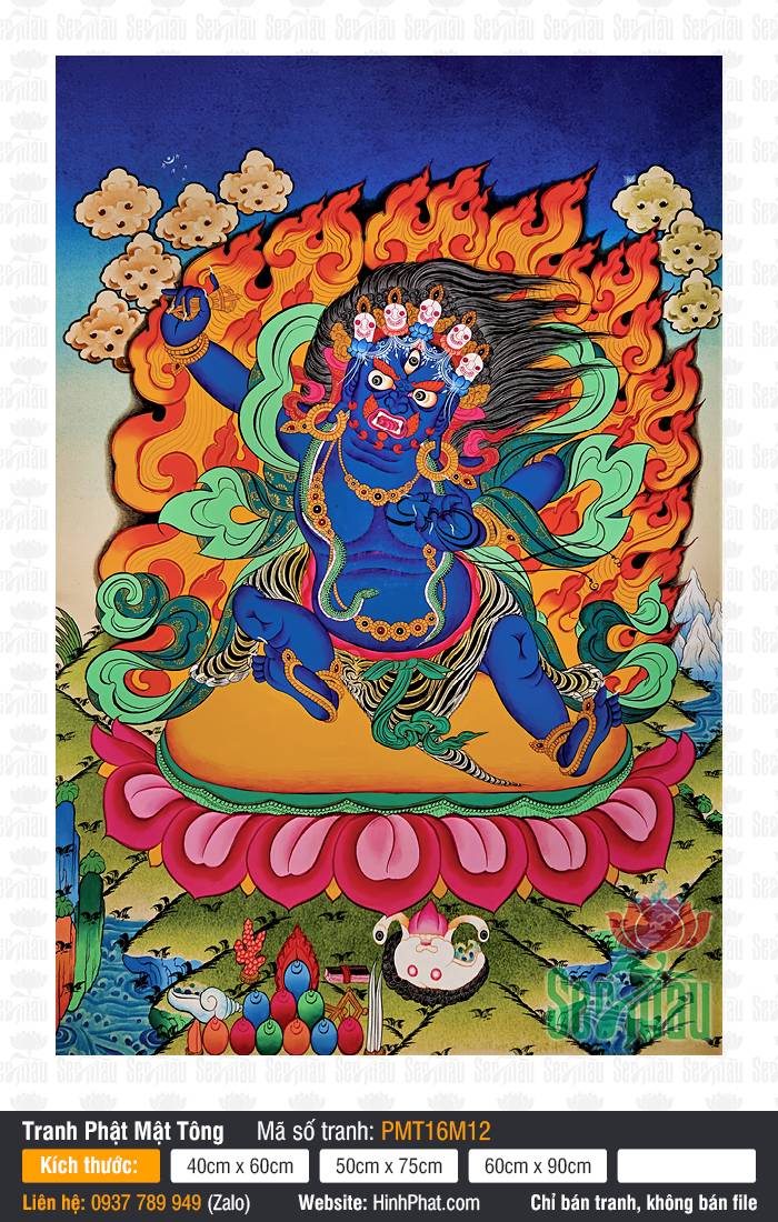 Vajrapani Kim Cương Thủ PMT16M12 Vajrapani Kim Cương Thủ PMT16M12 khắc họa sắc thân xanh đậm cùng hào quang lửa cam