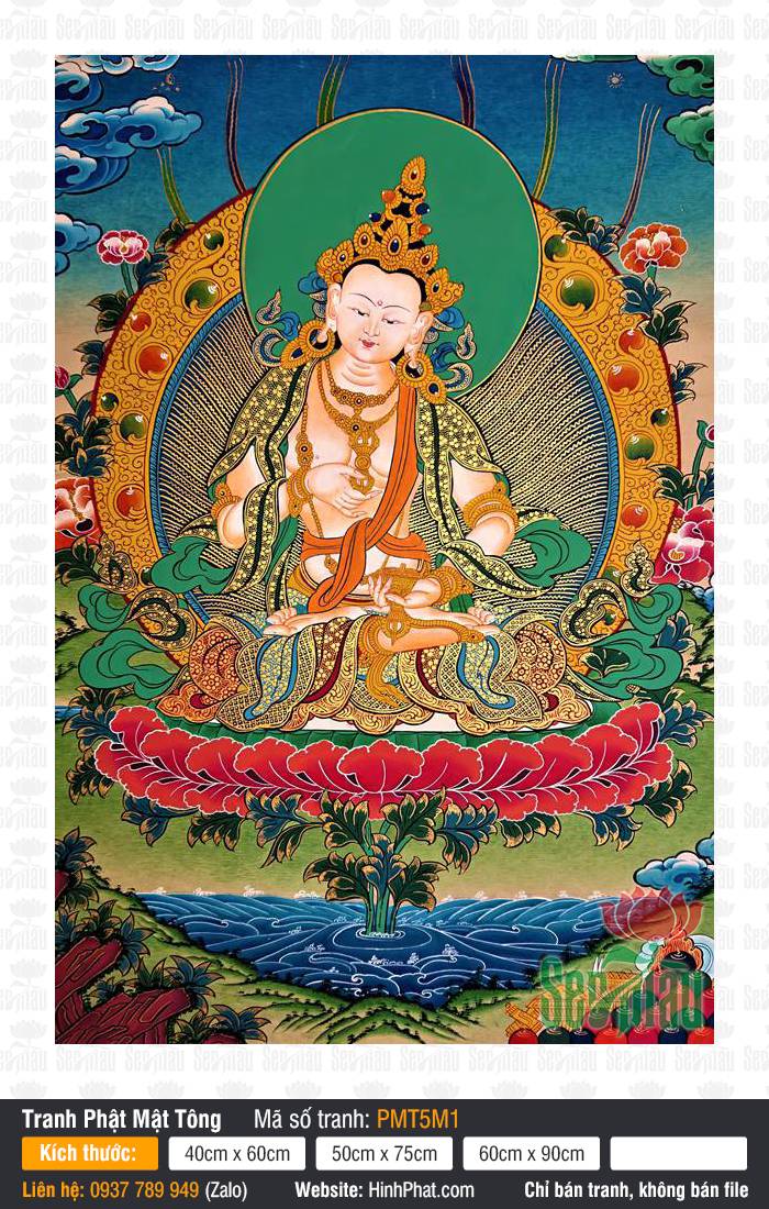 Vajrasattva PMT5M1 Tranh Vajrasattva PMT5M1 hình Phật Mật Tông sắc trắng ngự tòa sen giữa đại dương