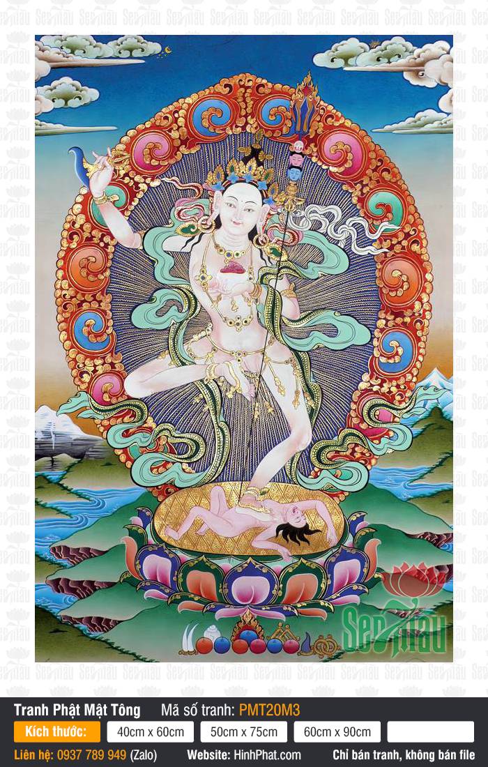 Dorje Phagmo PMT20M3 Tranh Dorje Phagmo PMT20M3 Kim Cương Hợi Mẫu oai nghiêm trên tòa sen