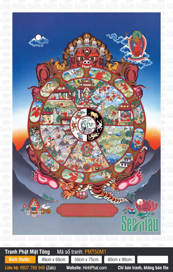 Wheel Of Life PMT50M1 Bức tranh Wheel Of Life PMT50M1 khắc họa chi tiết quỷ dạ ma Yama ôm giữ vòng luân hồi