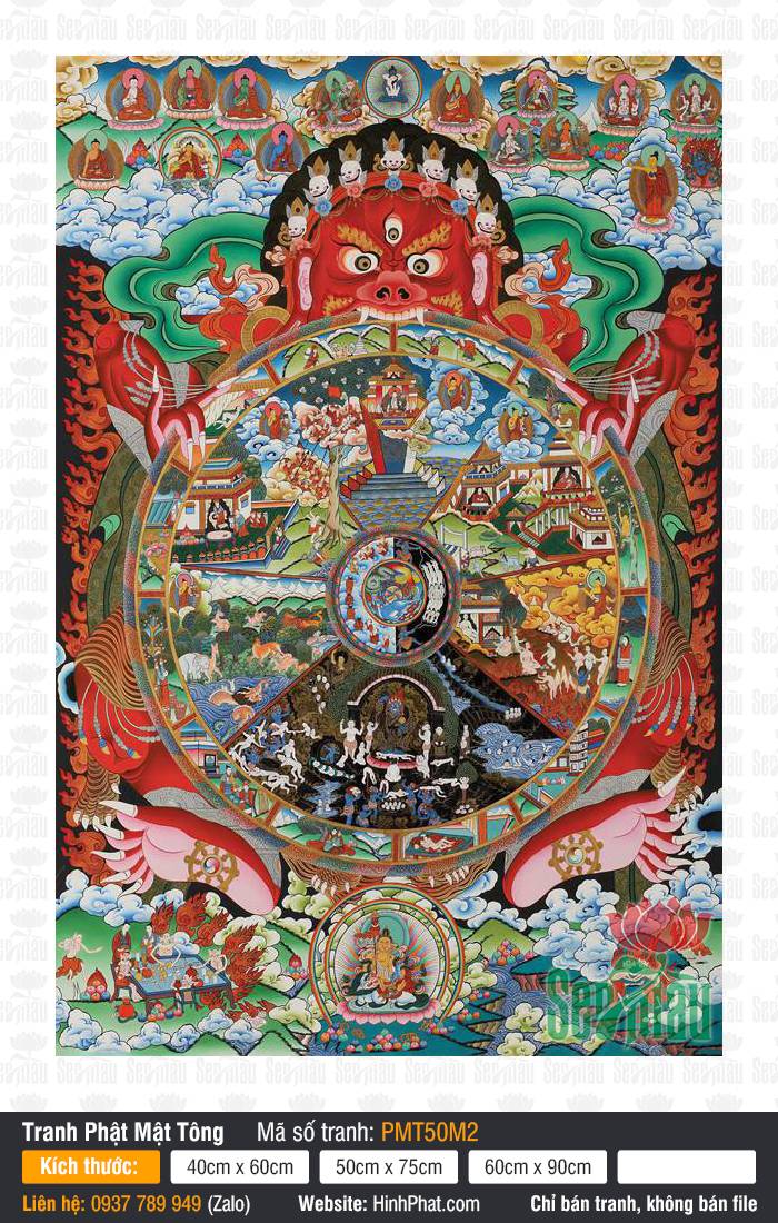 Wheel Of Life PMT50M2 Tranh Wheel Of Life PMT50M2 khắc họa thần Yama đỏ ôm bánh xe sáu cõi luân hồi