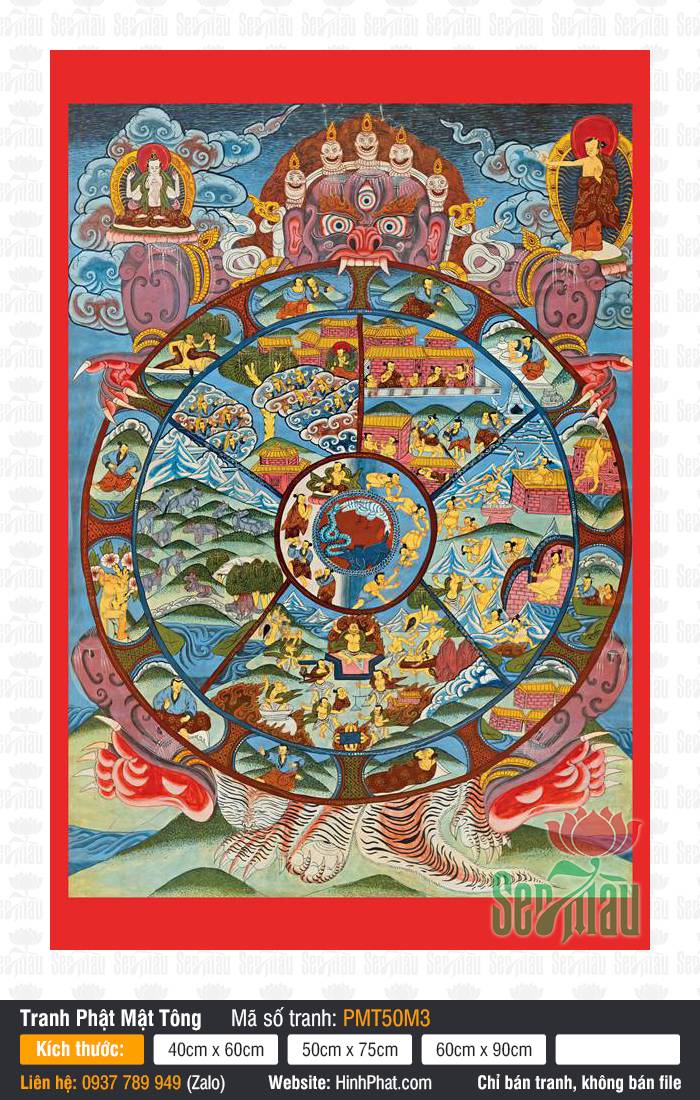 Wheel Of Life PMT50M3 Tranh Wheel Of Life PMT50M3 khắc họa thần phẫn nộ Yama ôm giữ bánh xe lục đạo luân hồi